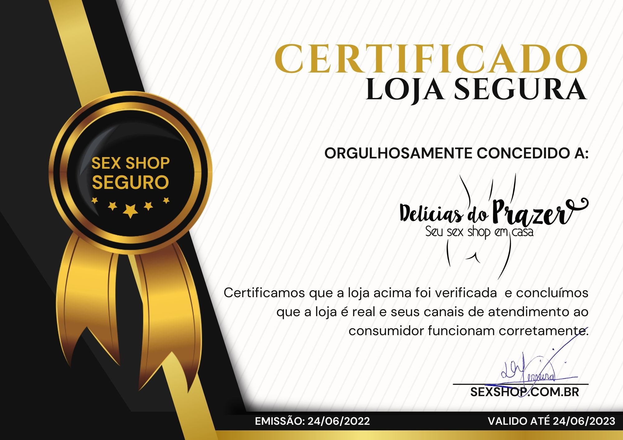 Certificado Delicias Do Prazer Sex Shop 