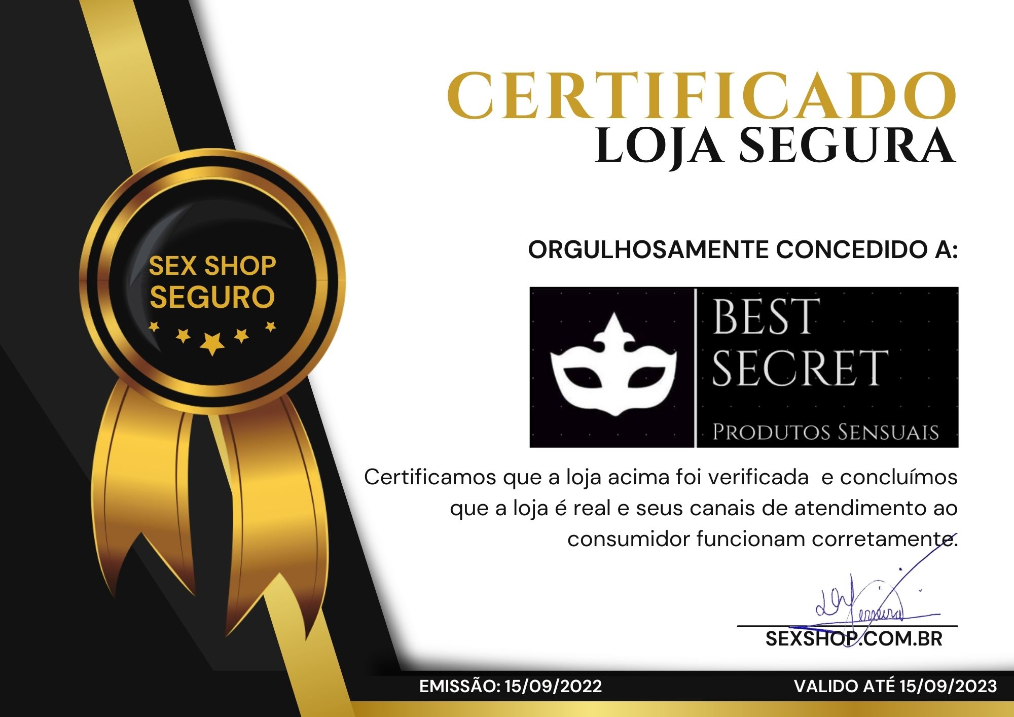 Certificado Best Secret Sex Shop 5953