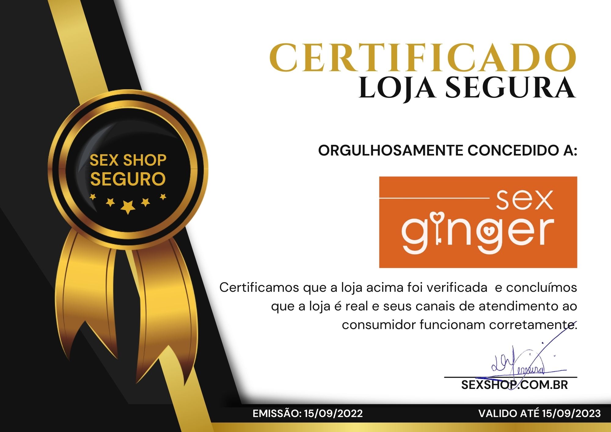 Certificado Sex Ginger Sex Shop 1113