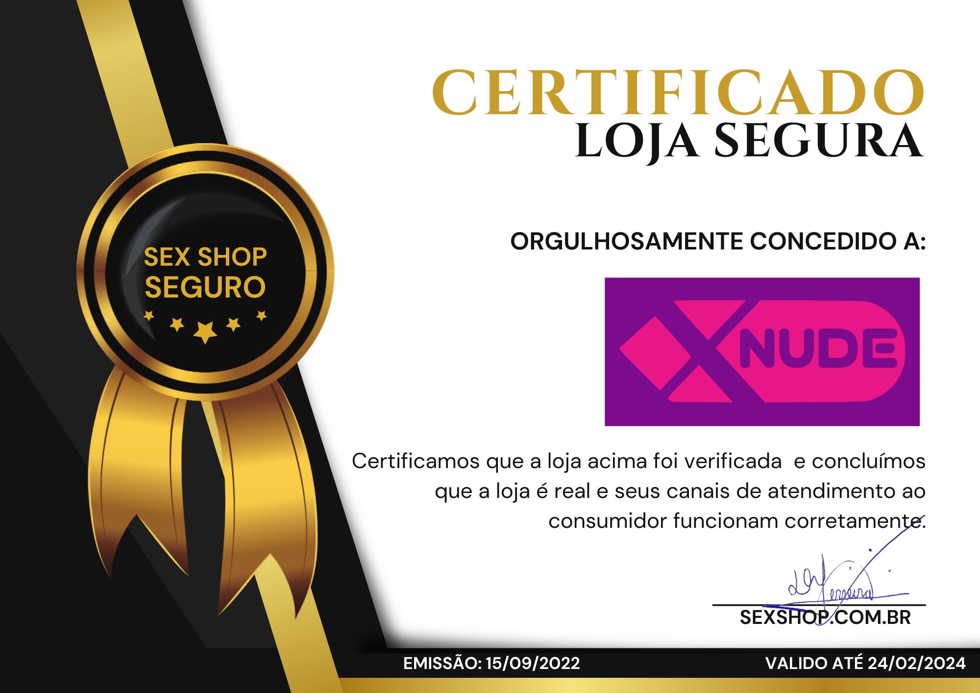 Certificado Xnude Sex Shop