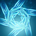 Duas Mãos Coloridas De Neon Se Segurando Em Uma Formação Circular, Simbolizando Apoio E Conexão Entre Entes Queridos.